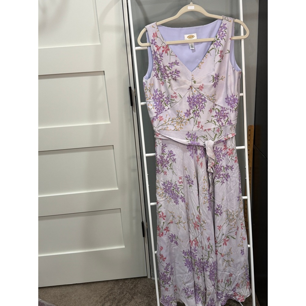 Vintage Talbots Pure Silk Floral Midi Dress 12 Lavender Lilac V-Neck Cottagecore